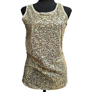 Cherokee White Tank Top with Full Front Gold Sequins. Size XL, Runs Small